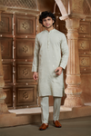Beige Chanderi Daman Embroidery Kurta Pyjama with All over Buta