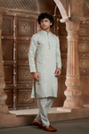 Beige Chanderi Daman Embroidery Kurta Pyjama with All over Buta