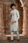 Beige Chanderi Daman Embroidery Kurta Pyjama with All over Buta