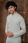 Beige Chanderi Daman Embroidery Kurta Pyjama with All over Buta