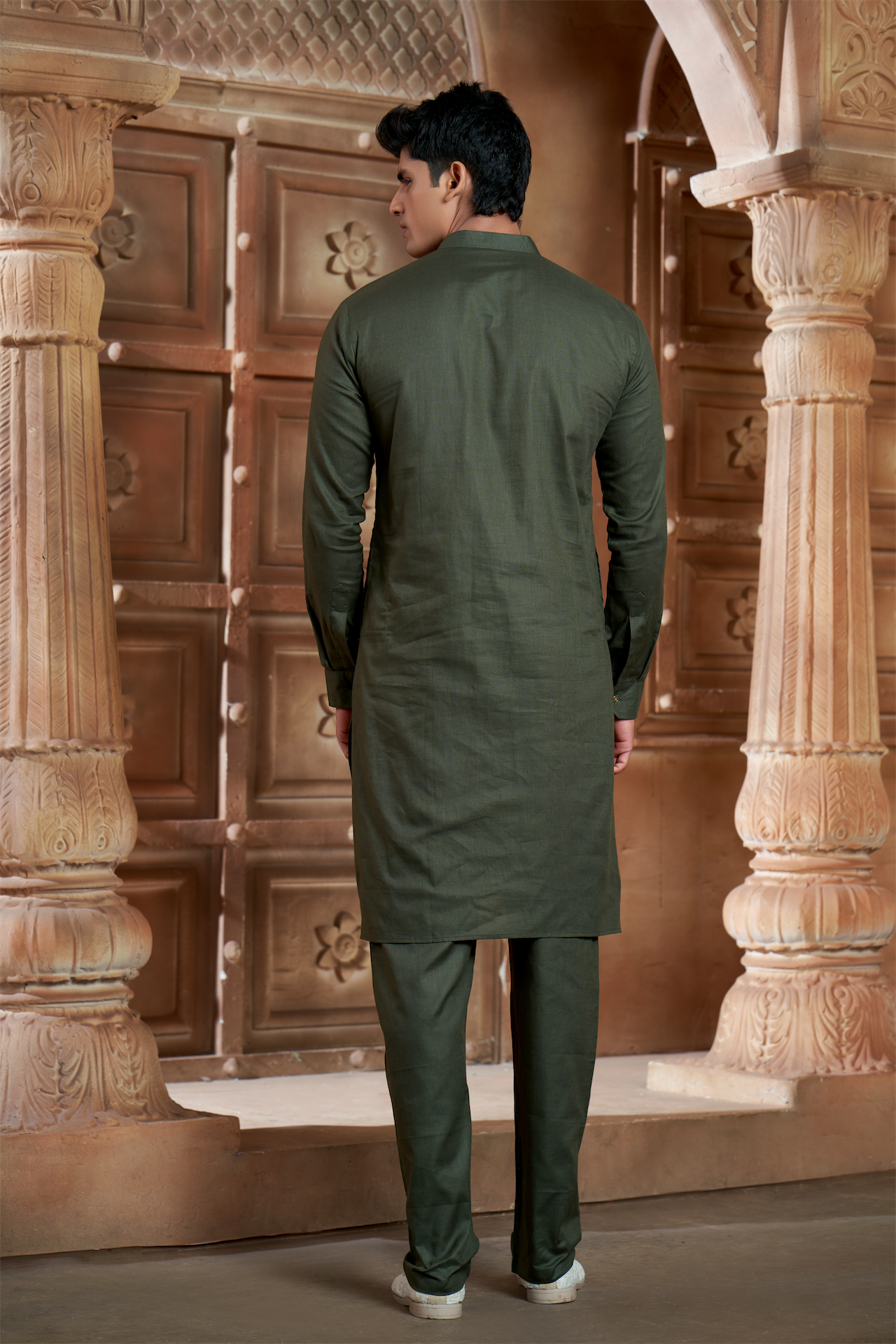 Olive Green Pure Cotton Kurta with Matching Bottom