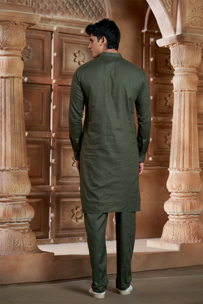 Olive Green Pure Cotton Kurta with Matching Bottom