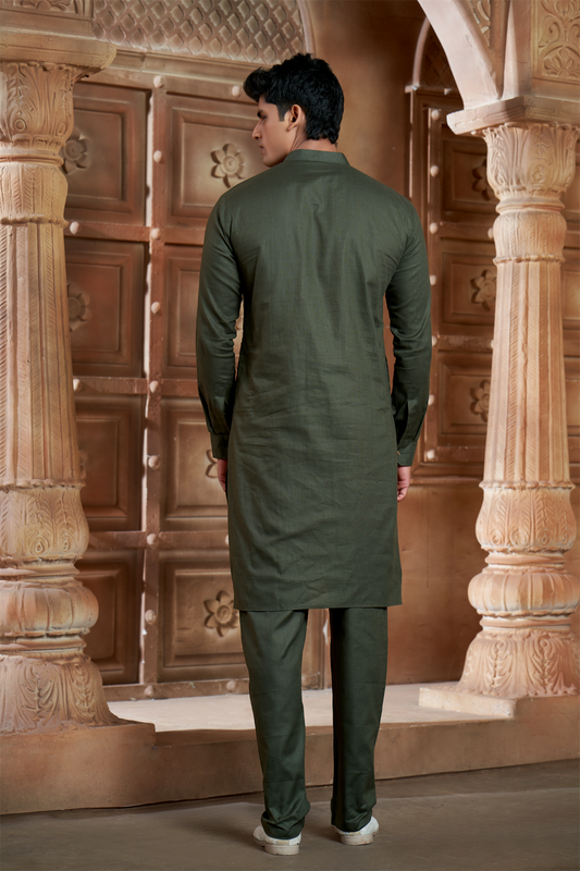 Olive Green Pure Cotton Kurta with Matching Bottom