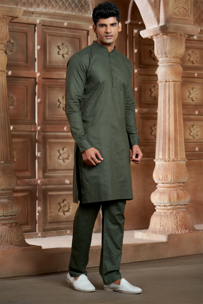 Olive Green Pure Cotton Kurta with Matching Bottom