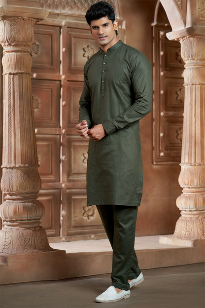 Olive Green Pure Cotton Kurta with Matching Bottom