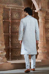 Light Gray cotton Kurta Pyjama with Thread Embroidery and Motifs