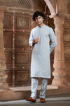 Light Gray cotton Kurta Pyjama with Thread Embroidery and Motifs