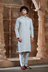 Light Gray cotton Kurta Pyjama with Thread Embroidery and Motifs