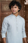 Light Gray cotton Kurta Pyjama with Thread Embroidery and Motifs