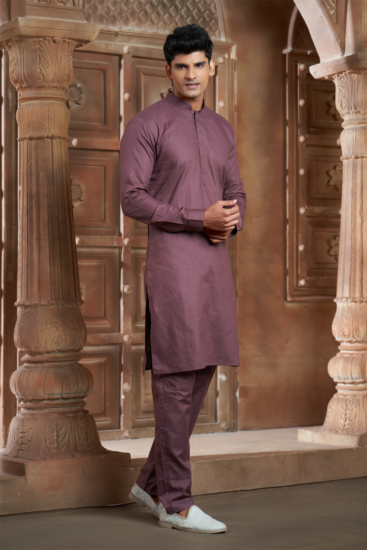 Onion Pink Pure Cotton Kurta with Matching Bottom