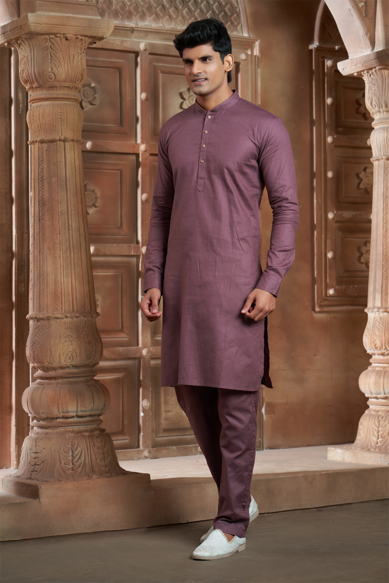 Onion Pink Pure Cotton Kurta with Matching Bottom