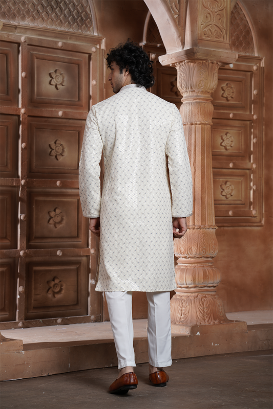Cream Rayon Printed Kurta Pyjama