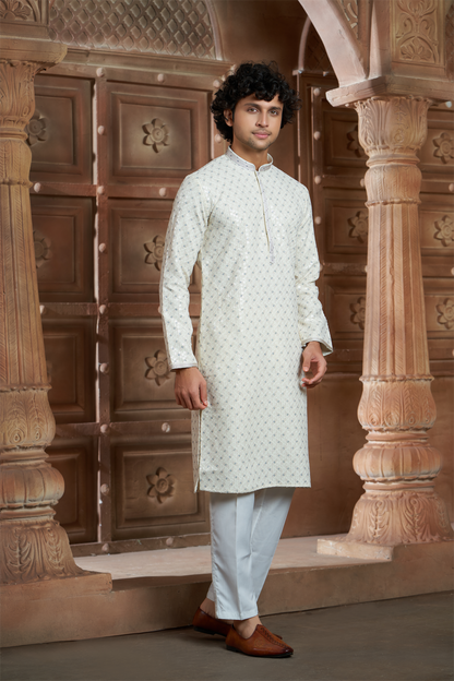 Cream Rayon Printed Kurta Pyjama