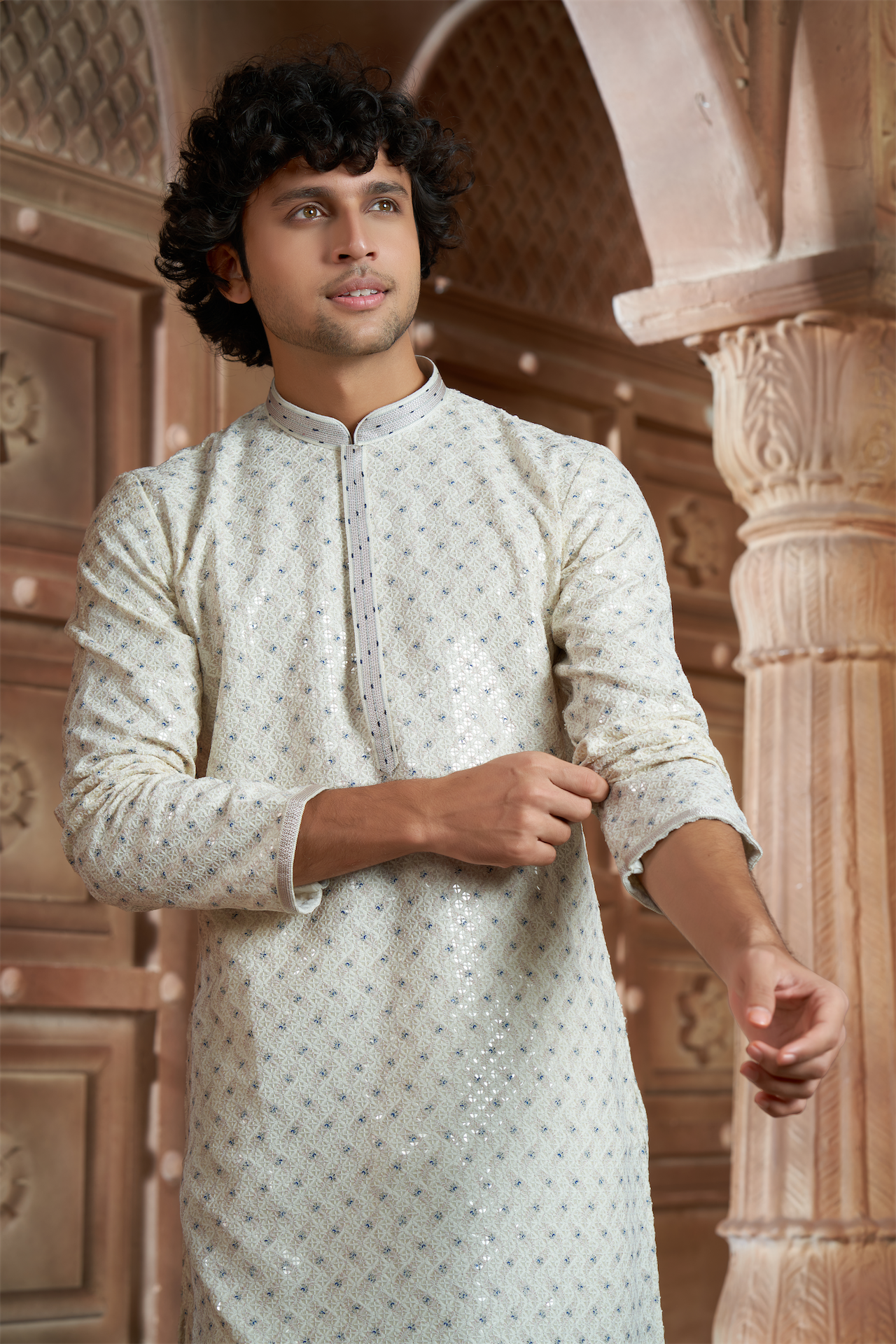 Cream Rayon Printed Kurta Pyjama