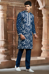 Teal Blue Chanderi Heavy Embroidery Kurta Set with Mirror Work