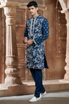 Teal Blue Chanderi Heavy Embroidery Kurta Set with Mirror Work