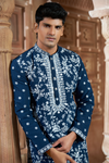 Teal Blue Chanderi Heavy Embroidery Kurta Set with Mirror Work