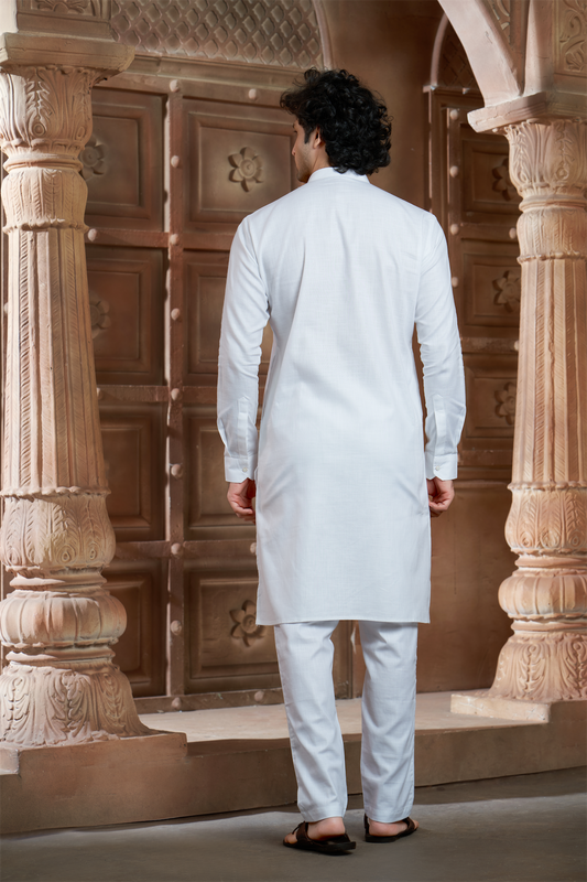 White Pure Cotton Kurta with Matching Bottom