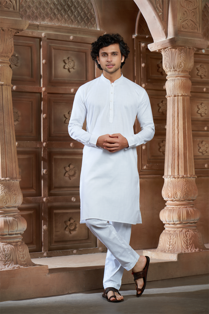 White Pure Cotton Kurta with Matching Bottom