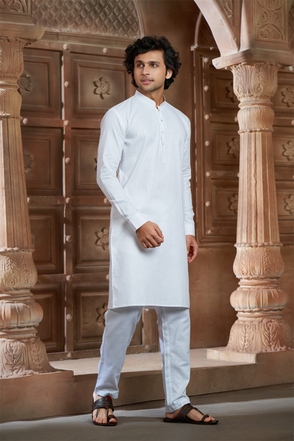 White Pure Cotton Kurta with Matching Bottom