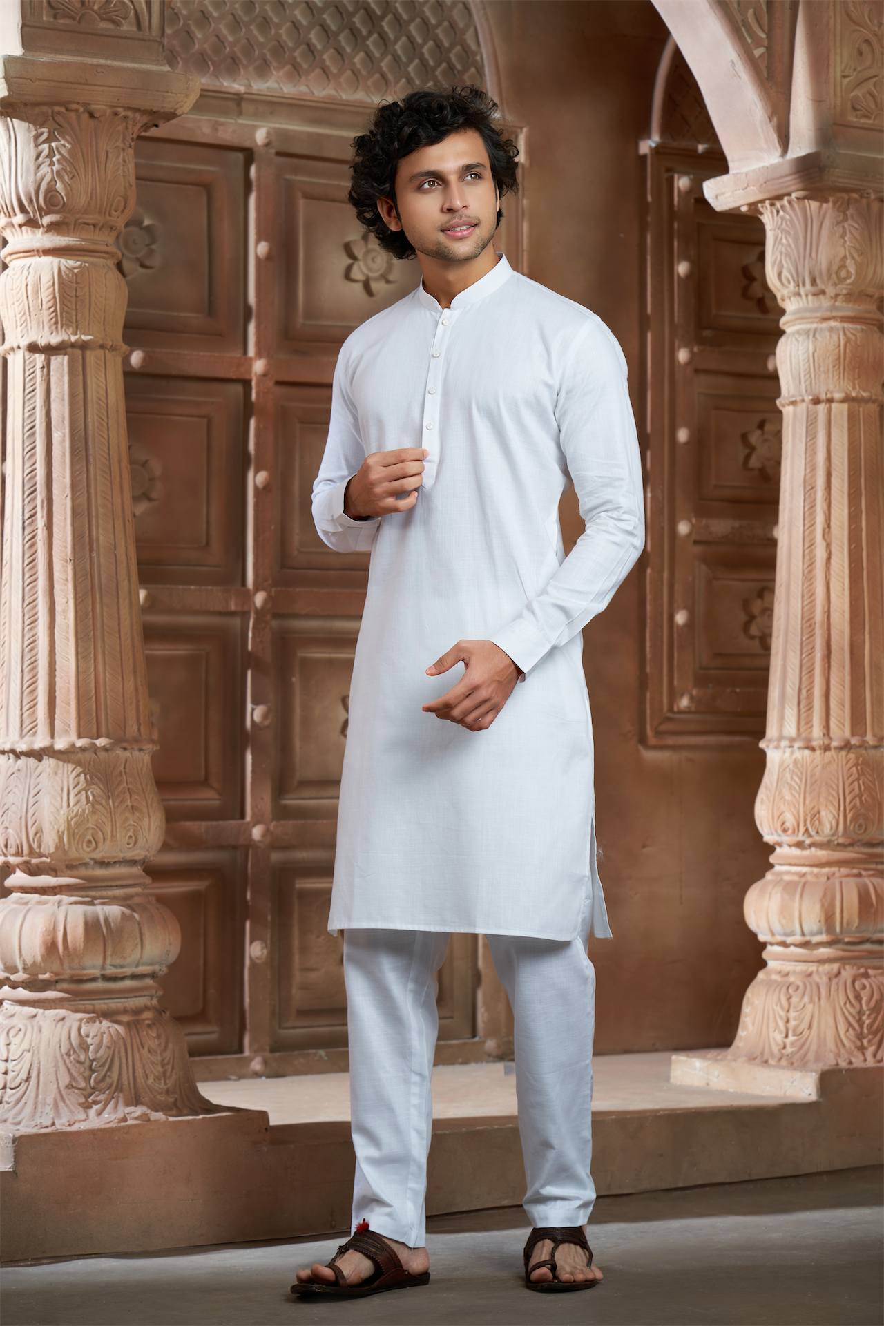 White Pure Cotton Kurta with Matching Bottom