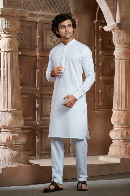 White Pure Cotton Kurta with Matching Bottom