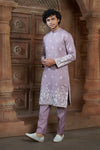 Lavender cotton  Kurta Pyjama with Thread Embroidery and Motifs