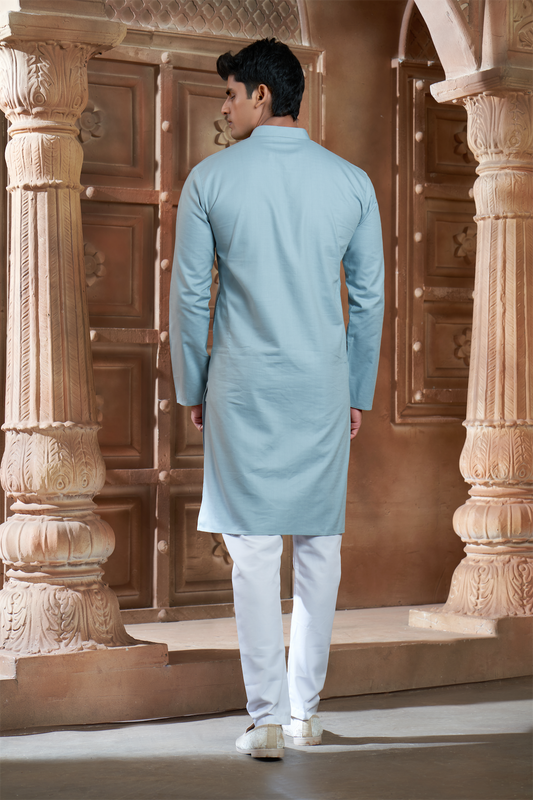 Mint Pure Cotton Self Jaquard Kurta Pyjama