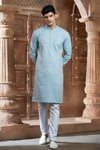 Mint Pure Cotton Self Jaquard Kurta Pyjama