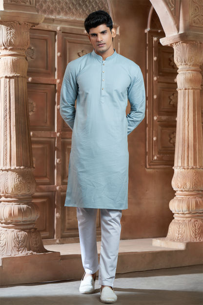 Mint Pure Cotton Self Jaquard Kurta Pyjama