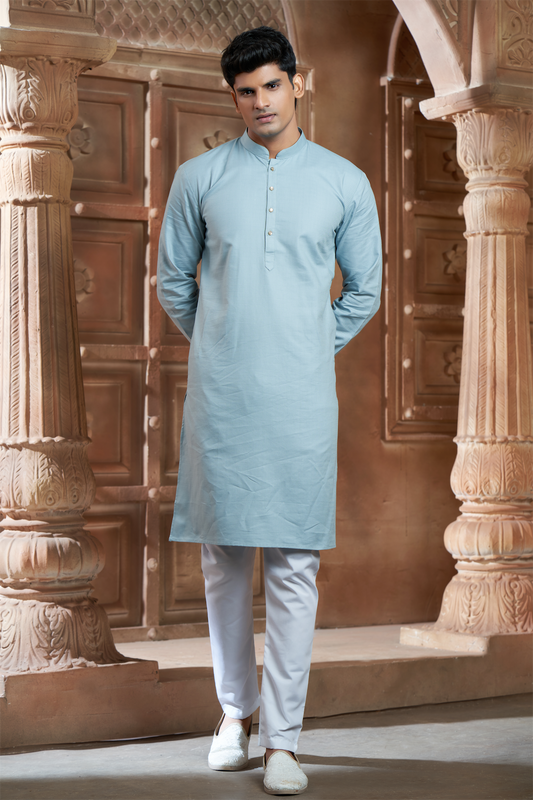 Mint Pure Cotton Self Jaquard Kurta Pyjama