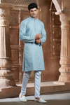 Mint Pure Cotton Self Jaquard Kurta Pyjama