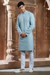Mint Pure Cotton Self Jaquard Kurta Pyjama