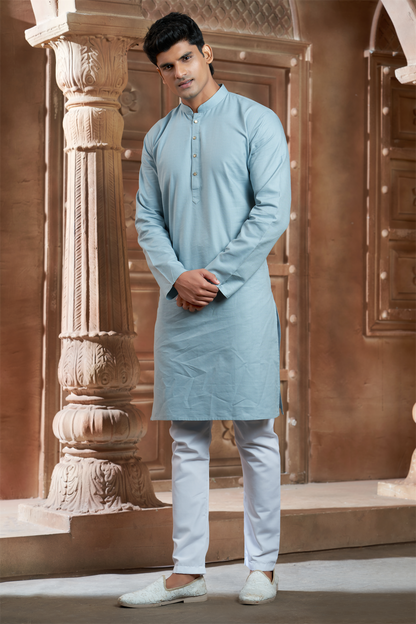 Mint Pure Cotton Self Jaquard Kurta Pyjama