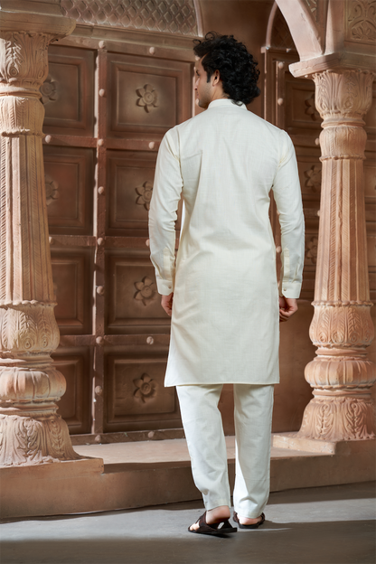 Cream Pure Cotton Kurta with Matching Bottom
