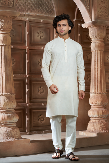 Cream Pure Cotton Kurta with Matching Bottom