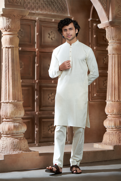Cream Pure Cotton Kurta with Matching Bottom