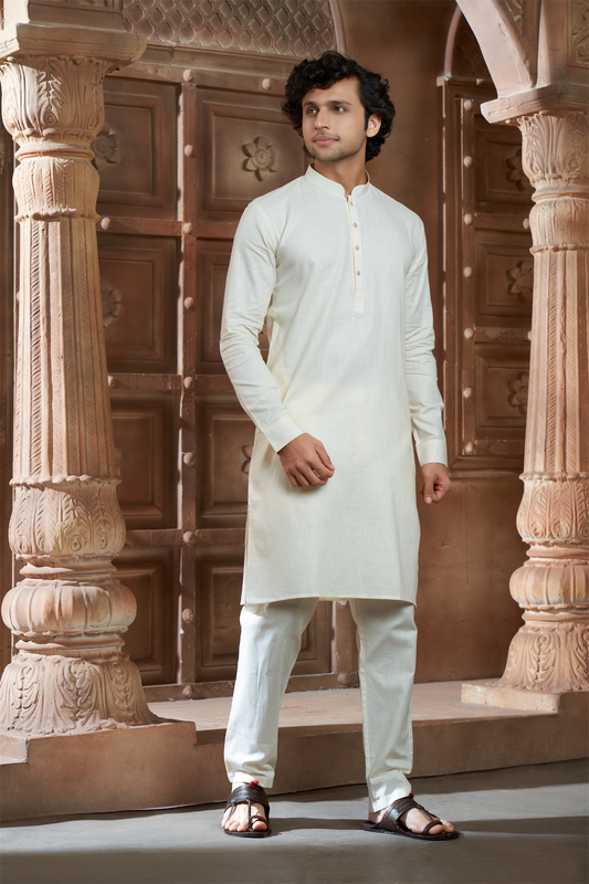 Cream Pure Cotton Kurta with Matching Bottom