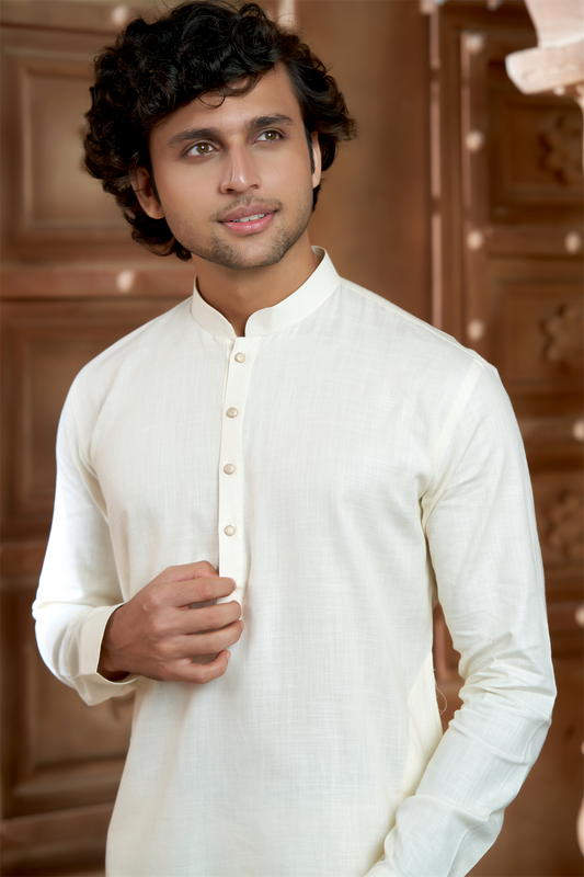 Cream Pure Cotton Kurta with Matching Bottom