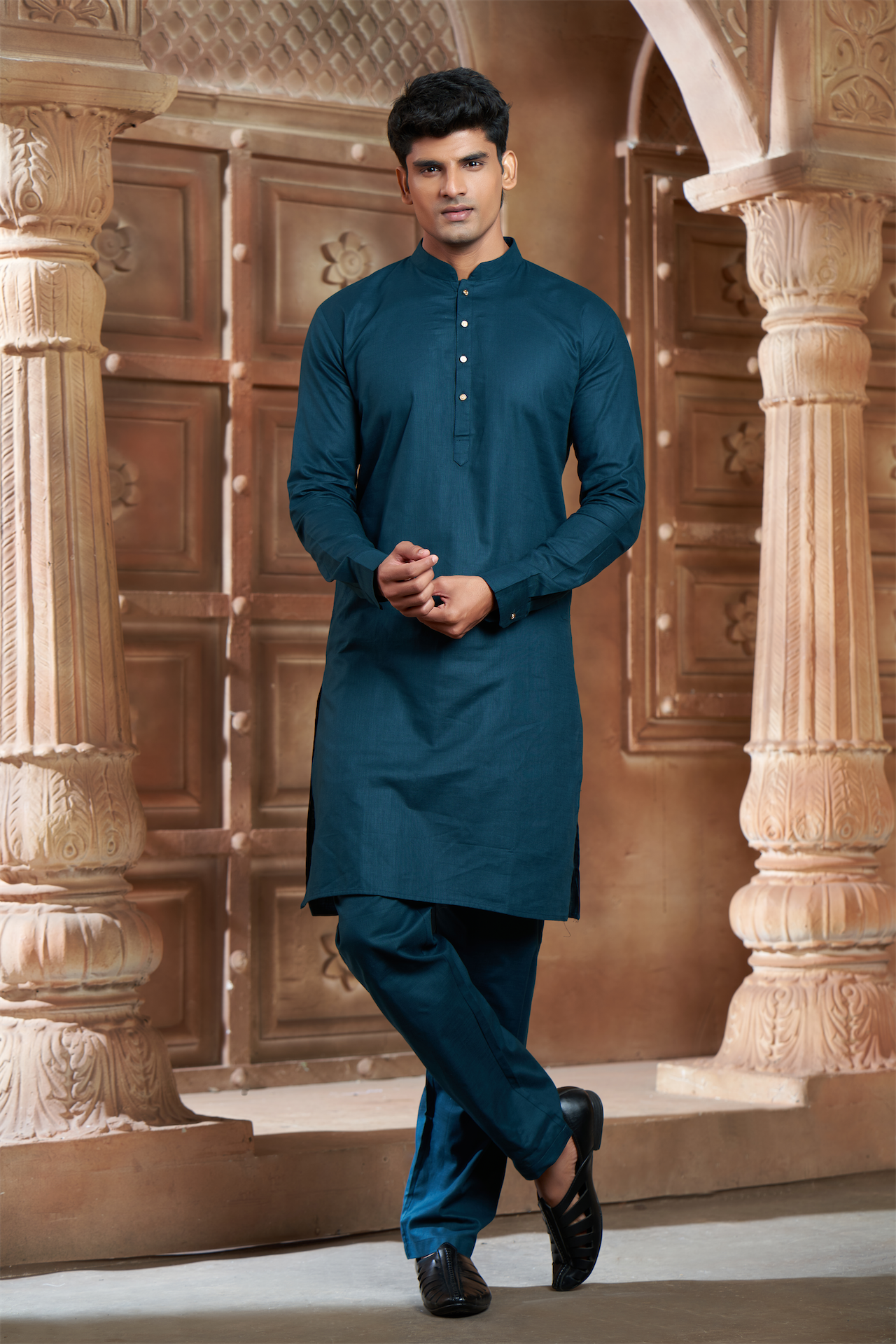 Bottle Green Pure Cotton Kurta with Matching Bottom