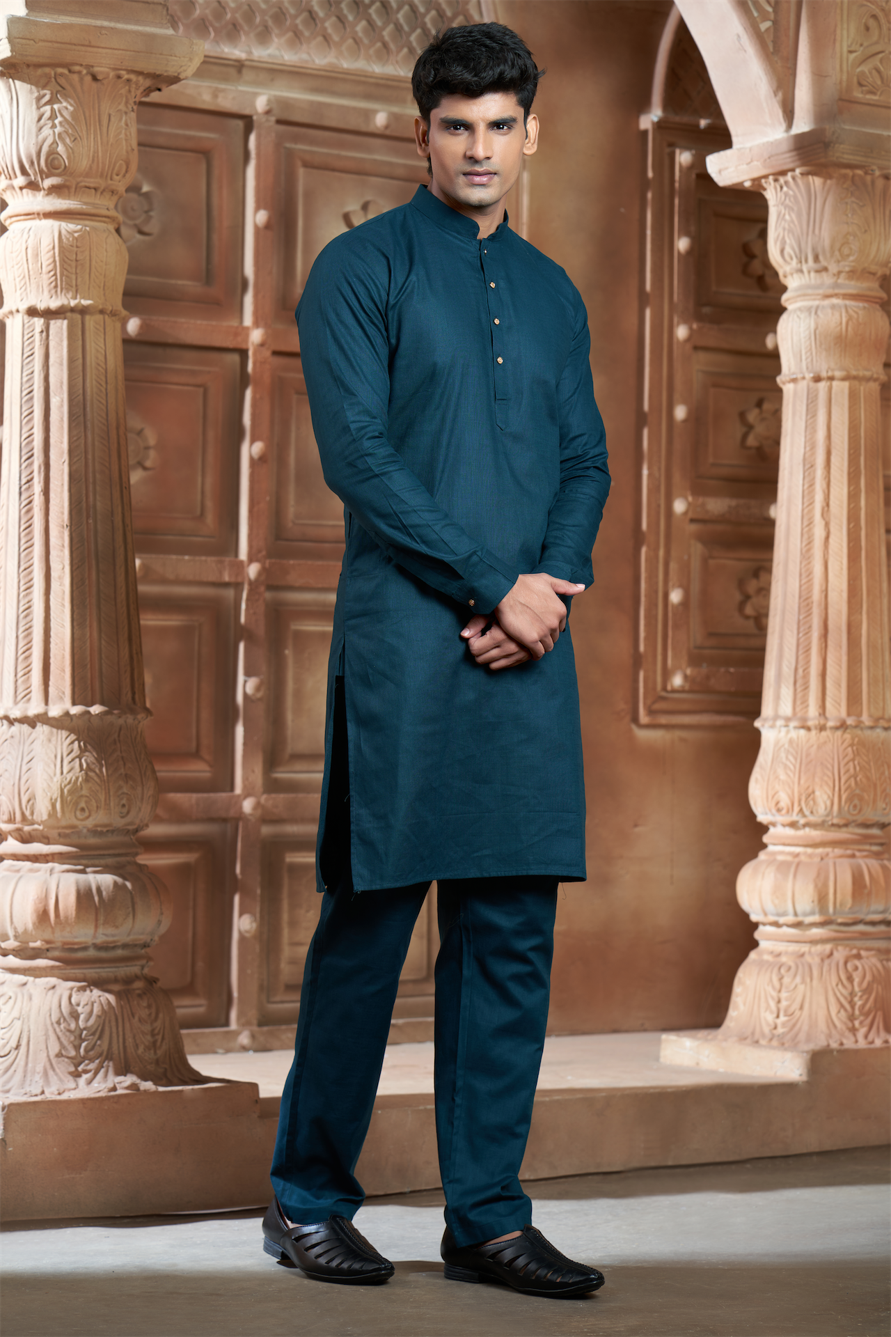 Bottle Green Pure Cotton Kurta with Matching Bottom