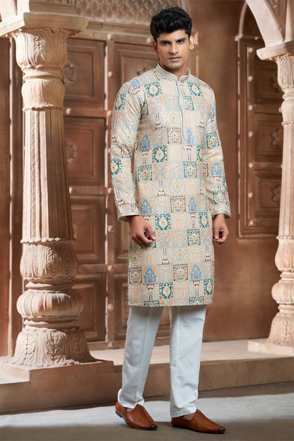 Multi-Coloured Rayon Printed Kurta Pyjama