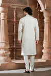 Lemon Yellow cotton Kurta Pyjama with Thread Embroidery and Motifs