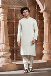 Lemon Yellow cotton Kurta Pyjama with Thread Embroidery and Motifs