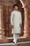 Lemon Yellow cotton Kurta Pyjama with Thread Embroidery and Motifs