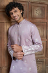 Lavender cotton  Kurta Pyjama with Thread Embroidery and Motifs