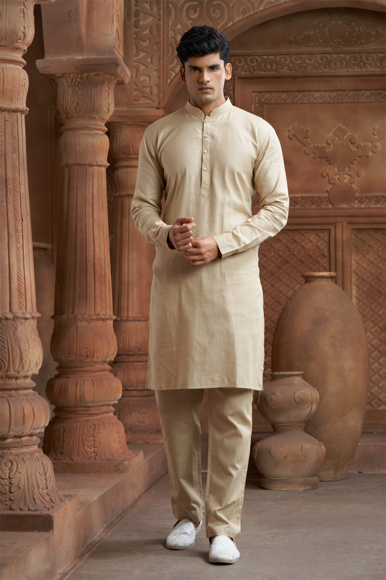 Fawn Pure Cotton Kurta with Matching Bottom
