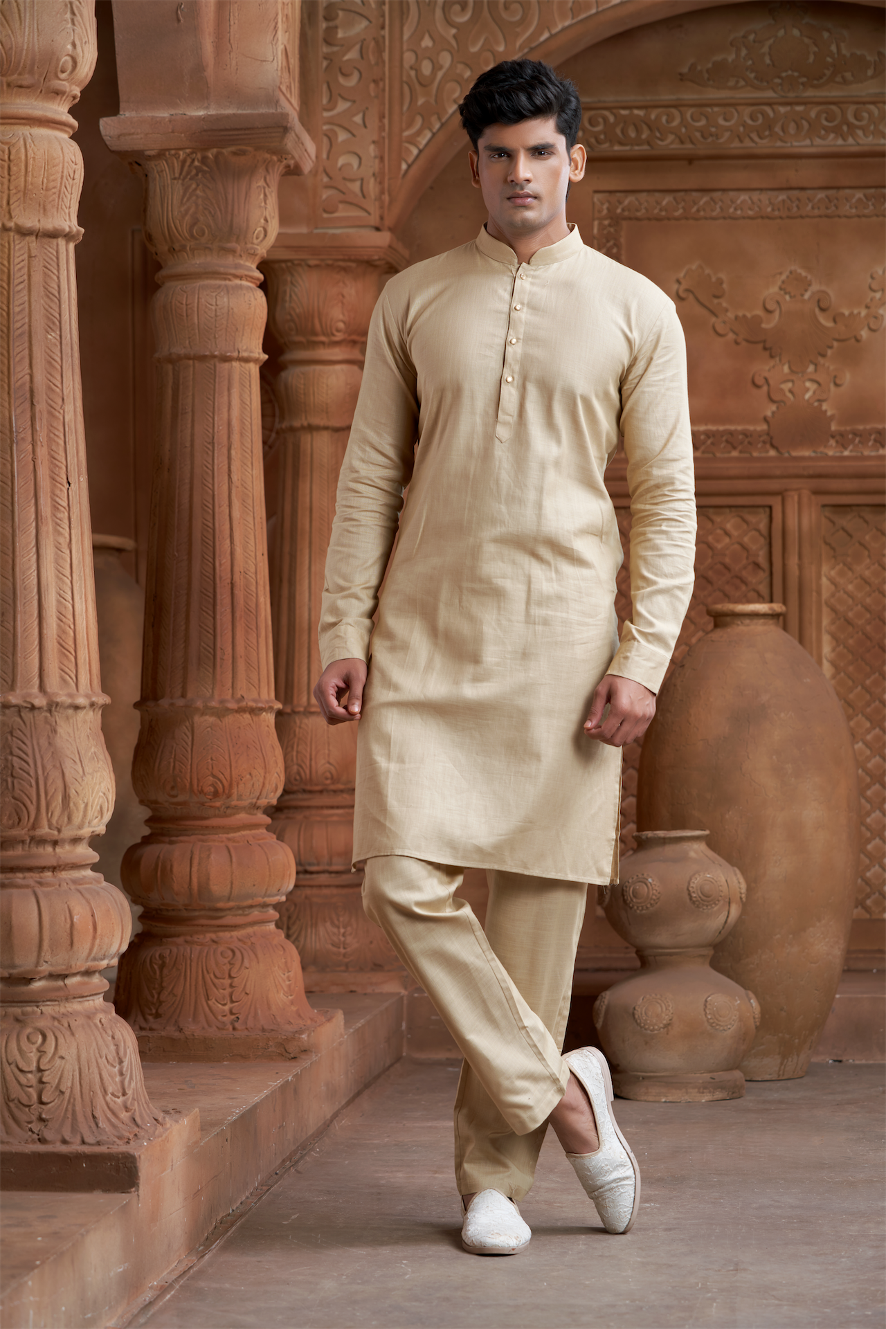 Fawn Pure Cotton Kurta with Matching Bottom