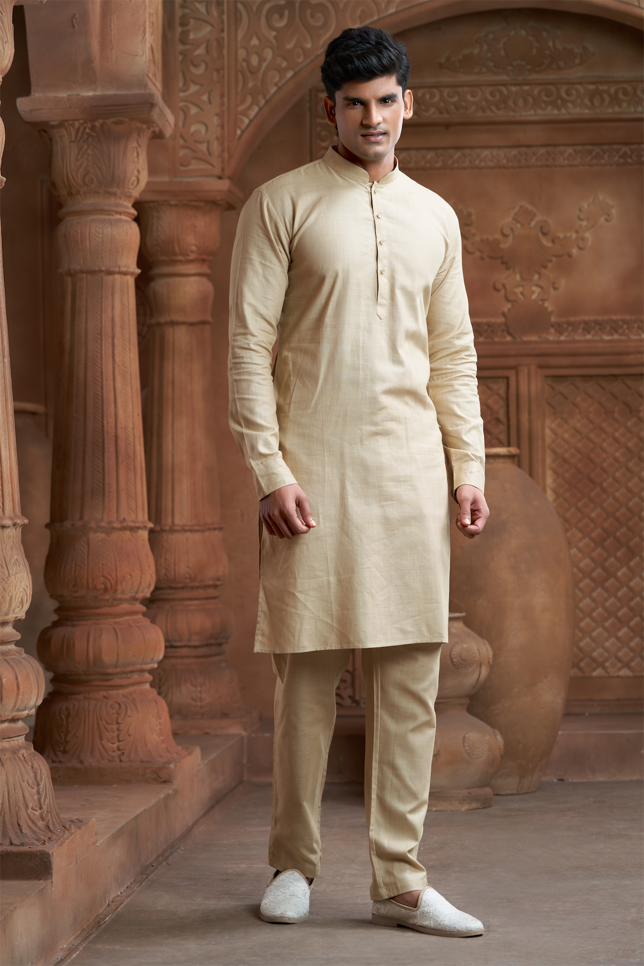 Fawn Pure Cotton Kurta with Matching Bottom