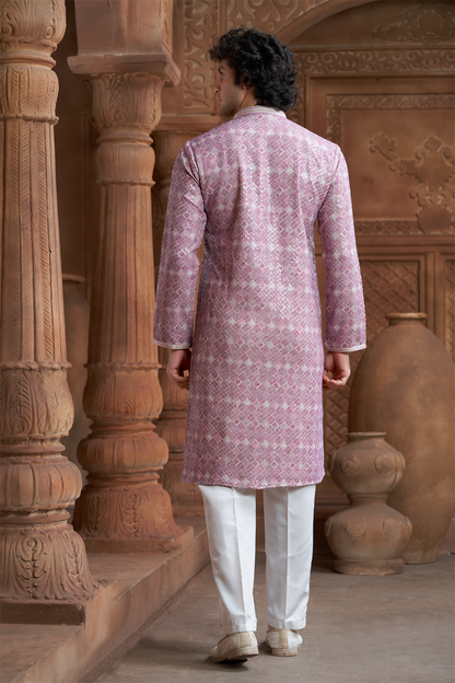 Onion Pink Rayon Printed Kurta Pyjama